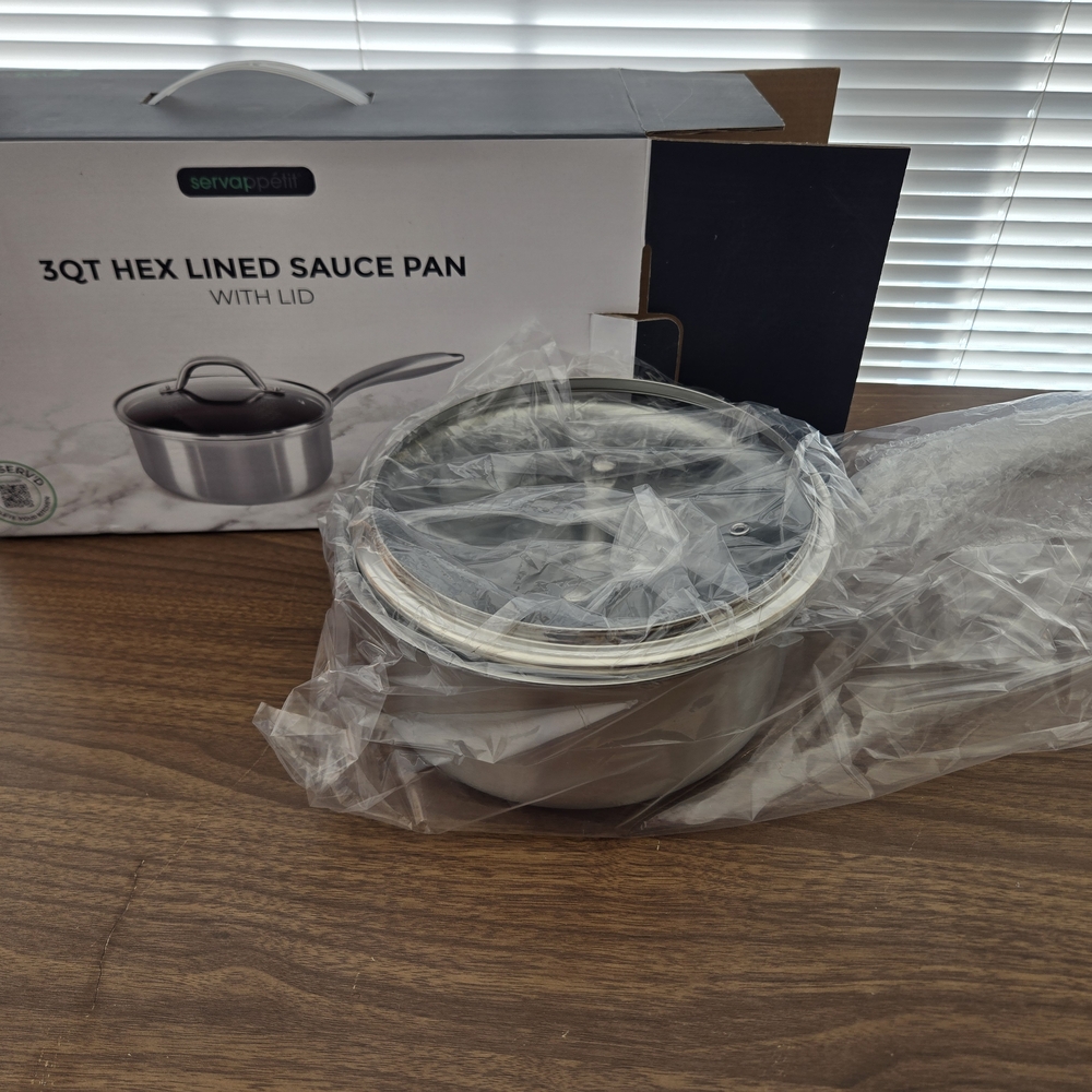 Hex Lined Sauce Pan with Lid - Silver **NEW**